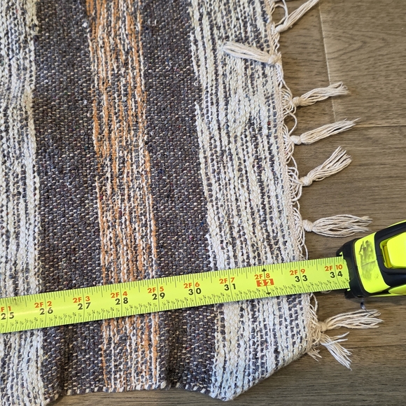 Rustic Woven Rag Rug 17x33 Farmhouse Primitive Striped Accent Mat Neutral Decor - Picture 7 of 9